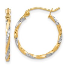 10K Solid Gold Twisted Hoop Earrings - 1.8mm x 20mm - 2T Gold Earrings - TC397