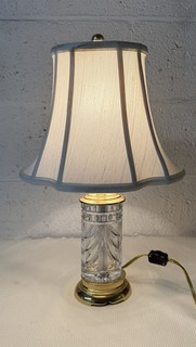 Waterford Signed Overture Decor Cut Crystal Solid Brass Table Lamp w Shade 18''H