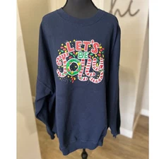 Lets Be Jolly Plus Size 3XL Christmas Sweatshirt Blue Crew Neck Gildan