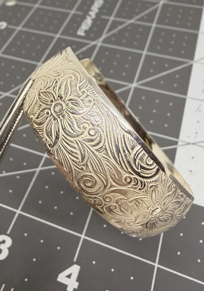 Vintage signiertes BEAU Sterlingsilber floral geätzt Armreif Armband flexibel neuwertig! - Bild 3 von 4