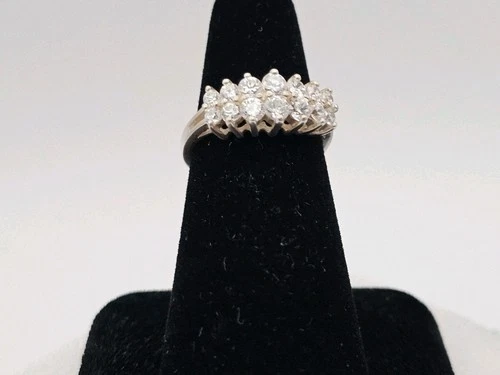 Vintage Avon RJ Signed 2 Row Clear Stone Sterling Silver Band Ring Sz 7