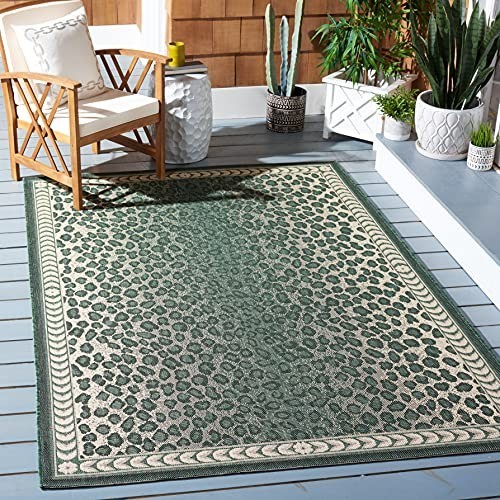 Courtyard Collection Area Rug - 8' x 10', Dark Green & Ivory, Leopard Print D...