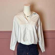 utility chic boho corpcore white button cotton top madewell xxs white oversized