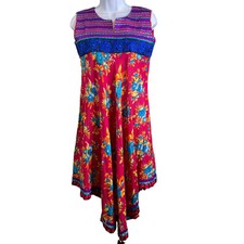 Women's Embroidered Floral Waterfall Hem Midi Dress 8 Boho Festival India-Made