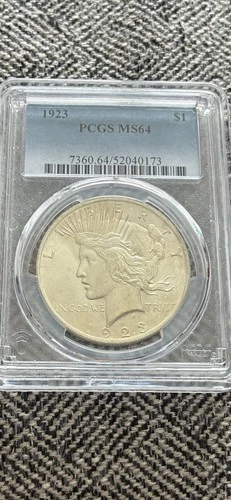 1923 Peace Silver Dollar $1 PCGS Certified MS64 Beautiful Coin
