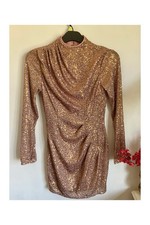 Asos Design rosé gold sequin dress wedding guest cocktail night open back size 8