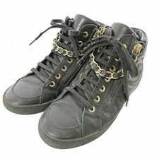 Chanel All Leather Chain Sneakers Coco Mark 35 22cm Black 0709 IBO73 Used 711b25