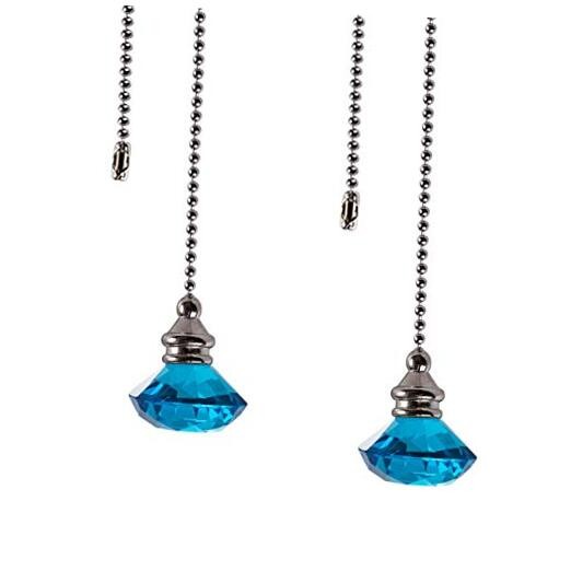 Light Blue Diamond Ceiling Fan Pull Chain Set - 2 Pack 20 Inch-image