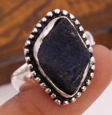 Rough Sapphire 925 Silver Plated Handmade Ring of US Size 7.5