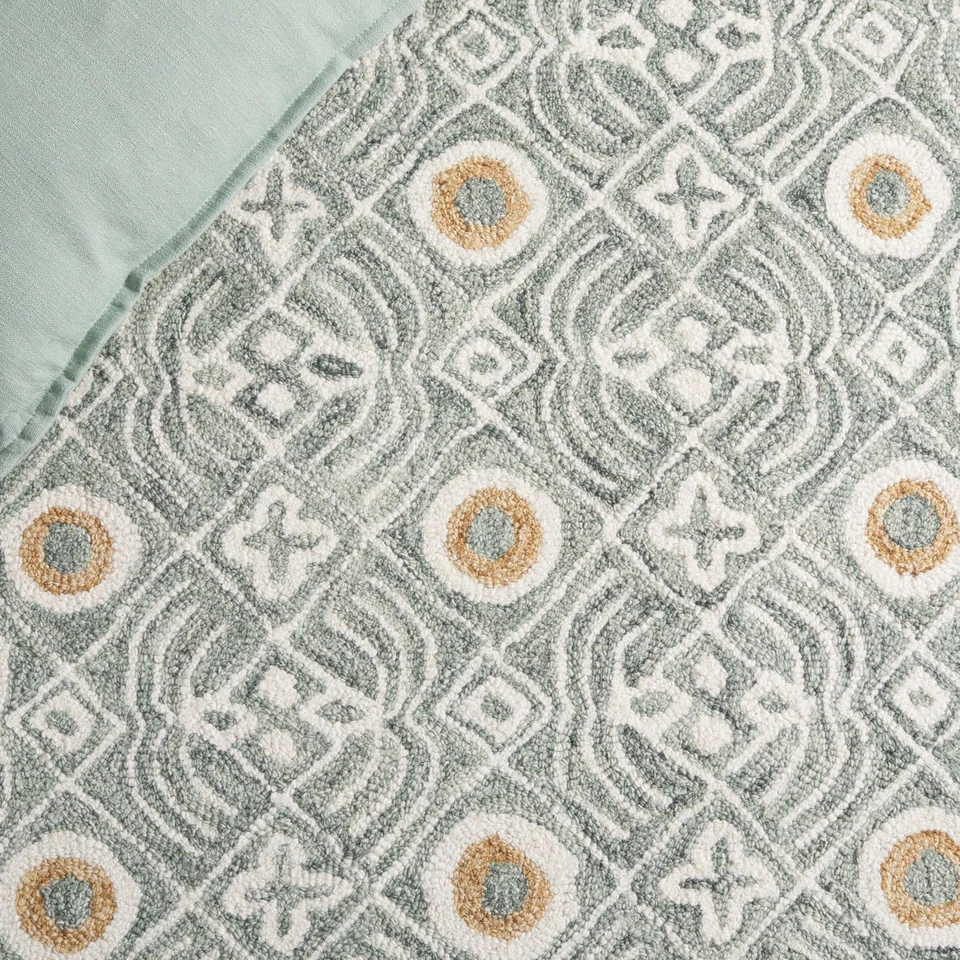 Micro-Loop Collection Area Rug - 5' Square, Green & Ivory, Handmade Wool, Ide... - Image 4 of 4