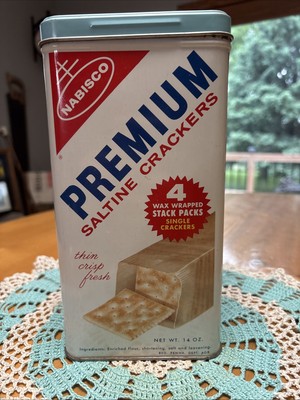 VTG 60's Nabisco Premium Saltine Crackers 14 oz Tin Canister Box USA See Pics!