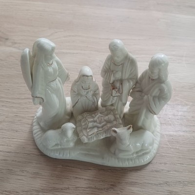Vintage Keramik Krippe, Maria, Josef, Baby, Engel, 12 x 10 cm