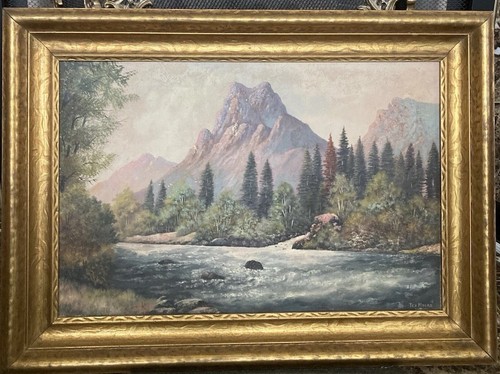 Tex Moore Western Mountain Landscape Oil Painting 24x16 Signed Vintage Framed