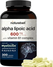 Acido Alfa Lipoico 600 Mg Con Vitamina B1 300 Counts R-ALA S-ALA Máximo apoyo