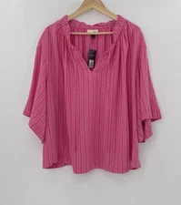 NWT Universal Thread Pink Striped Ruffle Collar Boxy Linen Blnd Top XXL Boho