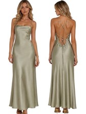 Show Me Your Mumu Dani Slip Dress Womens Small Moss Green Luxe Satin Open Back
