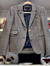J Crew Blazer Gold Button Schoolboy Tweed Wool Houndstooth, navy blue lining 6