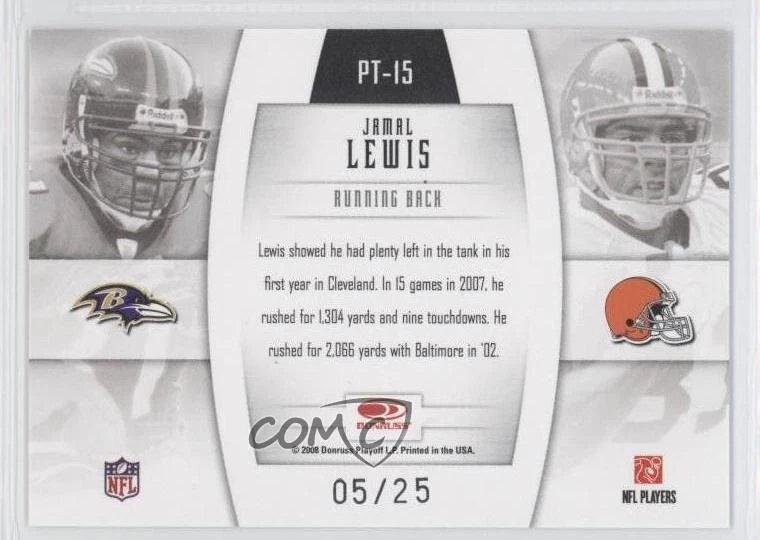 2008 Donruss Gridiron Gear Player Timeline Platinum /25 Jamal Lewis #PT-15 - Image 2 of 2