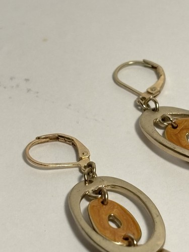 vintage brass and enamel Metal Link Dangle Pierced Earrings - Picture 3 of 6