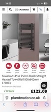 Towelrads Pisa 800x600mm Straight Towel Rail Black 170003