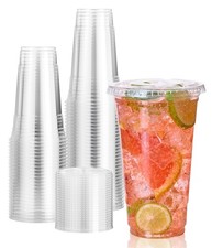 Vplus 140 Pack 24 OZ PET Clear Plastic Cups with Lids, 24 OZ Crystal Cold Dis...
