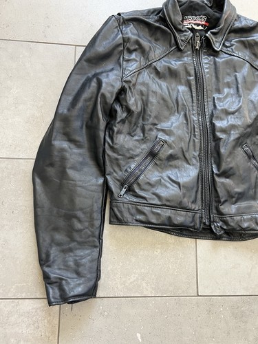 Vintage Brooks Black Leather Grunge Cafe Racer Motorcycle Made In USA Jacket - Picture 2 of 20
