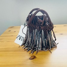 Zara Brown Beaded Mini Bucket Bag BNWT