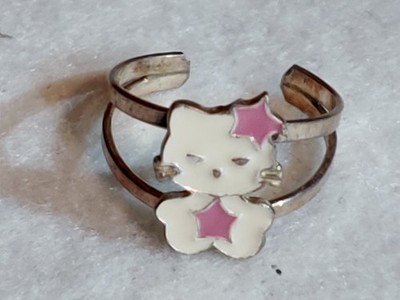 Vintage-Sterlingsilber Hello Kitty Emaille Ring-gestempelt & Hersteller Marke Größe 4,5-adj.