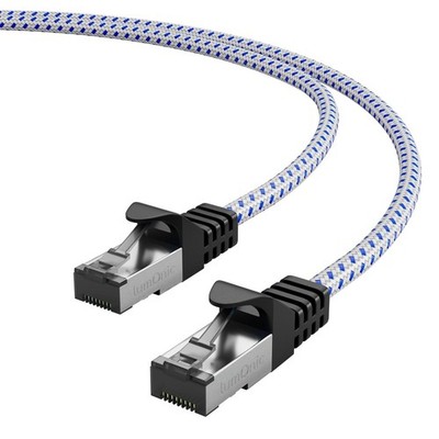 2m CAT7 Patchkabel S/FTP RJ45 Weiß Blau Premium Nylon Optik Ethernet LAN Netzwer