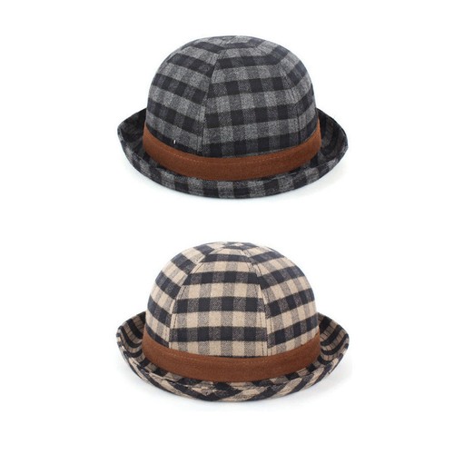 3~7 Years Kids Boys Girls Toddler Round Check Fedora Trilby Bowler Hamburg Hats - Picture 3 of 8