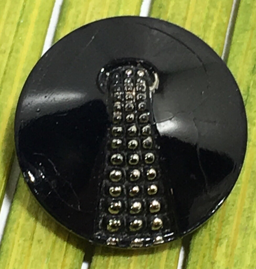Antique Jet Black Glass Button Beaded Art Deco Radiance Tunnel Shank 1/2"