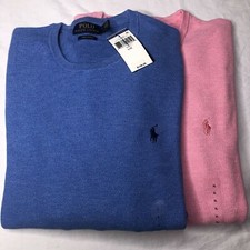 Polo Ralph Lauren Mens Mesh Sweater Pullover New With Tags Blue And Pink XL L S