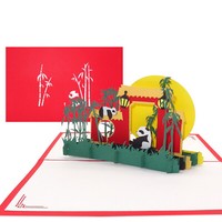 Pop Up Karte „Pandas“ 3D Geburtstagskarte Panda, Einladungskarte & Gutschein Zoo
