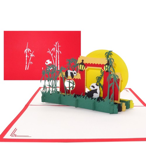 Pop Up Karte „Pandas“ 3D Geburtstagskarte Panda, Einladungskarte & Gutschein Zoo - Bild 1 von 8