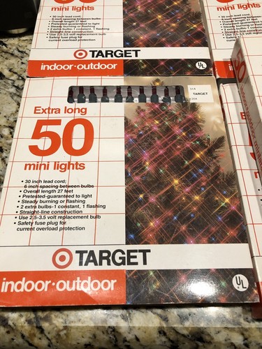 5 VINTAGE Sets 50 MINIATURE CHRISTMAS CLEAR/RED LIGHTS INDOOR/OUTDOOR TARGET - Picture 3 of 6