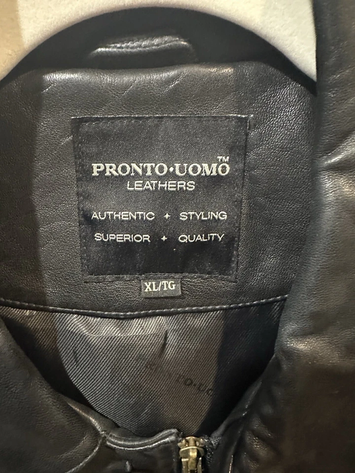 Gabardina vintage de cuero genuino negro para hombre Pronto-Uomo talla mediana Foto 2 de 4