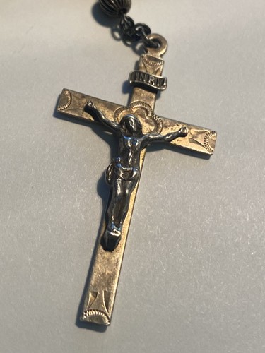 Vintage ~ Sterling silver 925 ~ Rosary ~ 23.3g ~ RIBBED BEADS ~ Mother Child 18” - Picture 8 of 10