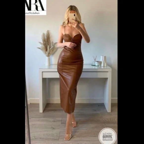 Zara Faux Leather Midi Dress Camel 2266/322 | eBay Zara Faux Leather Midi Dress Camel 2266/322 | eBay