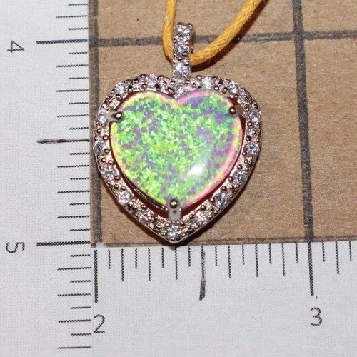 fire opal Cz necklace pendant gemstone silver plate jewelry Love Heart cocktail - Picture 3 of 20
