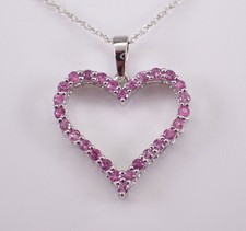 White Gold Pink Sapphire Heart Charm Necklace Pendant Choker Chain