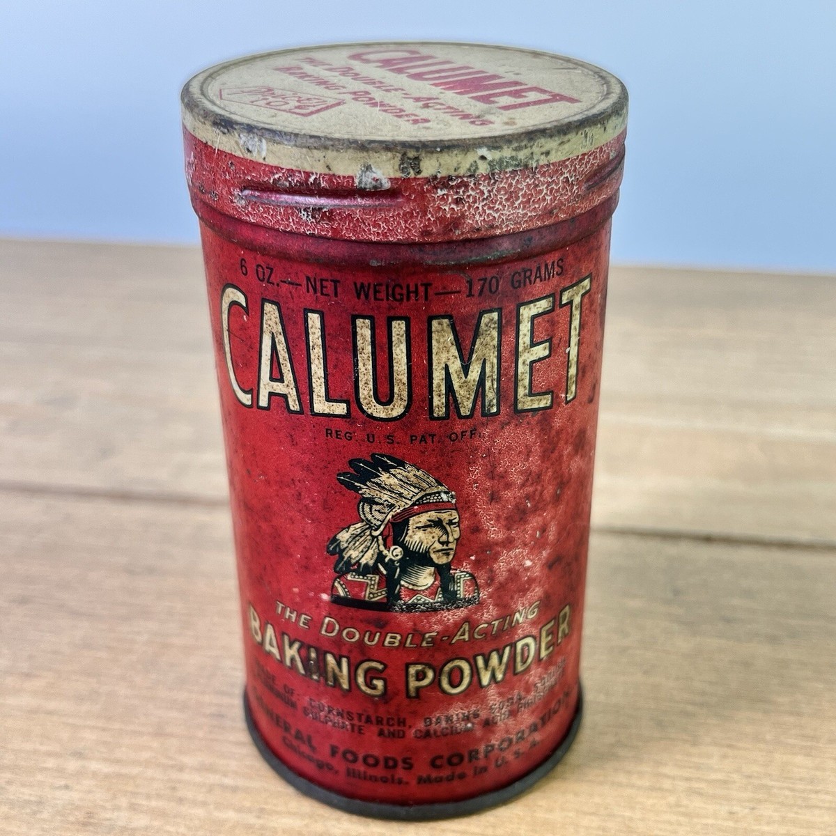 10s～20s ティン缶 CALUMET BAKING POWDER ブリキ 缶 Antique 1920's CALUMET Baking Powder Indian Chief Tin Can