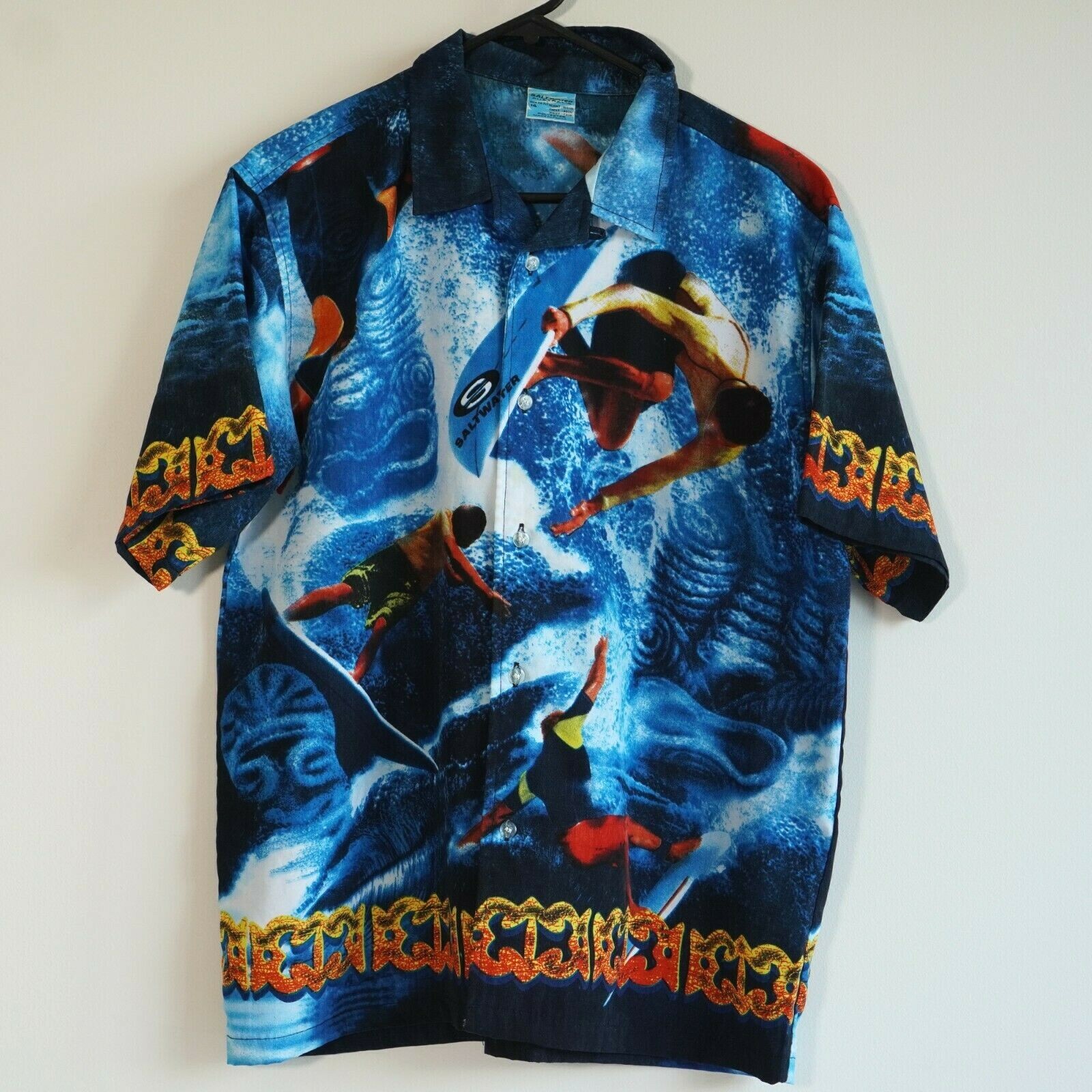 Vintage Saltwater Button Up Surf Party Shirt Surfin… Gem