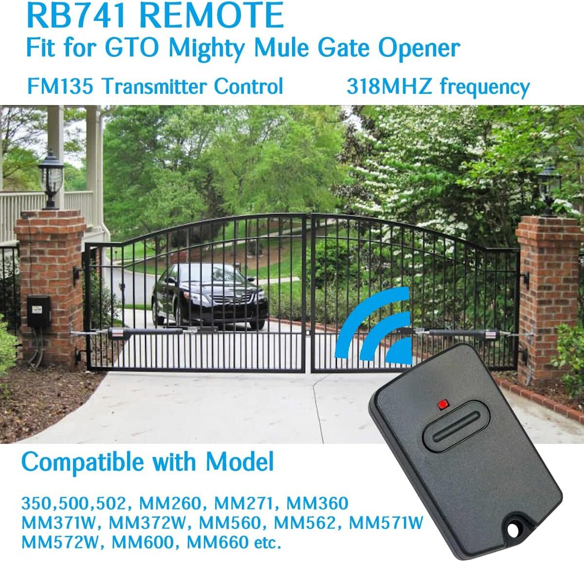 2 For GTO Mighty Mule Gate Opener Remote Control Transmitter RB741 FM135 Pro New