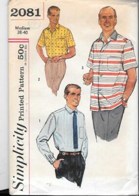 Vintage Simplicity 2081 Pattern Mens Button Down Shirt Size Large