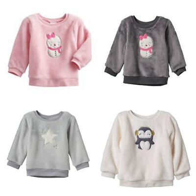 New Jumping Bean Faux Fur Plush Sweater Girls Baby 3m 9m Pink Grey Snowman Star