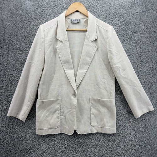 New Attitude Russ Togs Womens M Double Breasted Blazer Off White Button Pockets