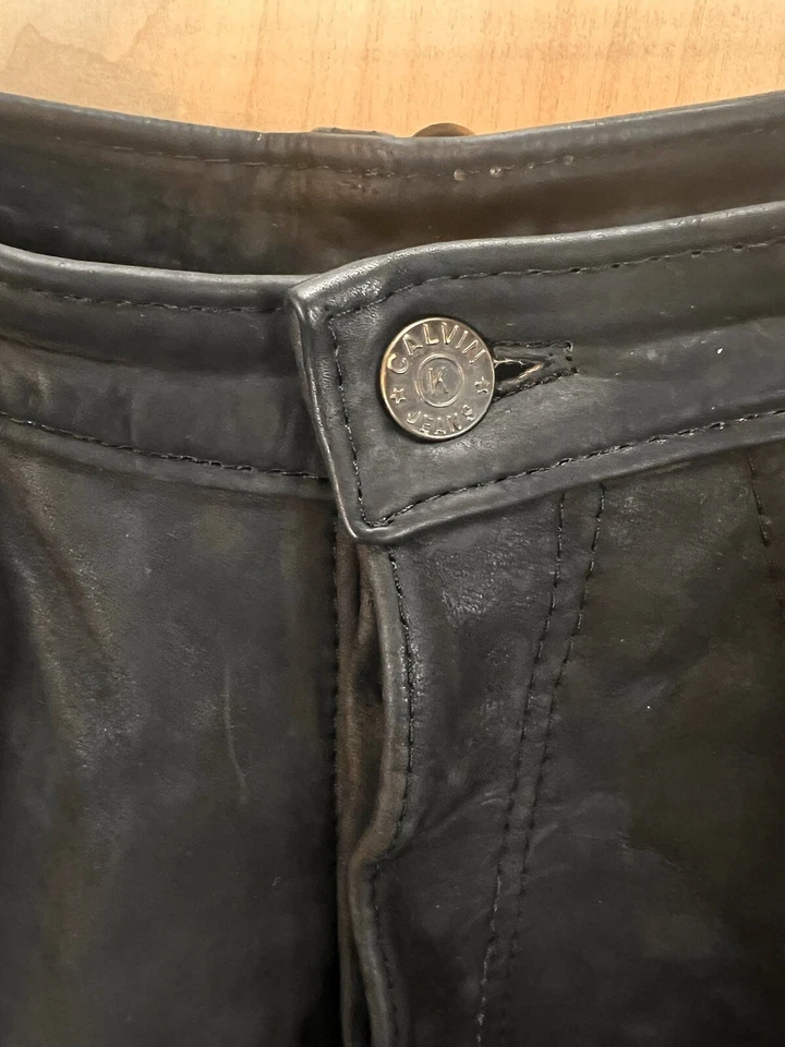 Vintage Calvin Klein Jeans Women's Black Suede Leather Pants Lined Black Size 26 - Image 3 of 4