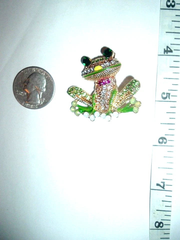 Broche prendedor Betsey Johnson esmalte verde cristales ojos de cristal negro dorado-nuevo con etiquetas Foto 3 de 3