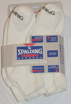 6 PAIR VINTAGE SPALDING ATHLETIC APPAREL CUSHION QUARTER WHITE SOCKS! USA! 10-13