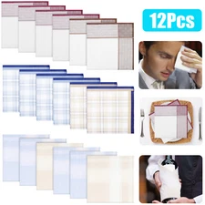 12Pcs Handkerchief for Men, Classic Plaid Pocket Squares, 16x16'' Cotton Hankies